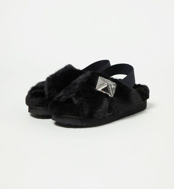 UNITED ARROWS「フェイクファークロス ビジュー サンダル」|サンダル|