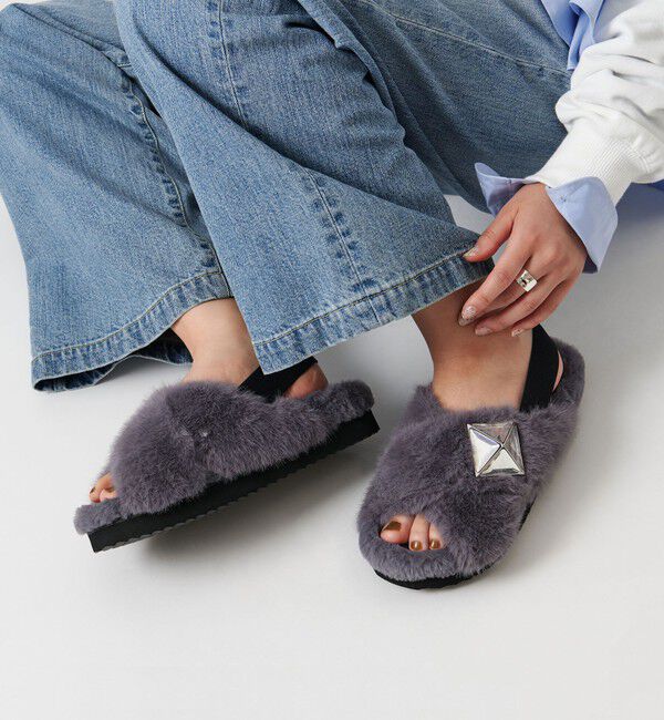 UNITED ARROWS「フェイクファークロス ビジュー サンダル」|サンダル|