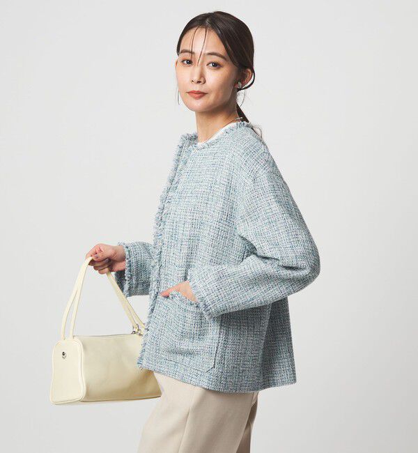 UNITED ARROWS green label relaxing「［size SHORTあり］ミックス ツイードライク ポケット ノーカラー ジャケット」|ノーカラージャケット|