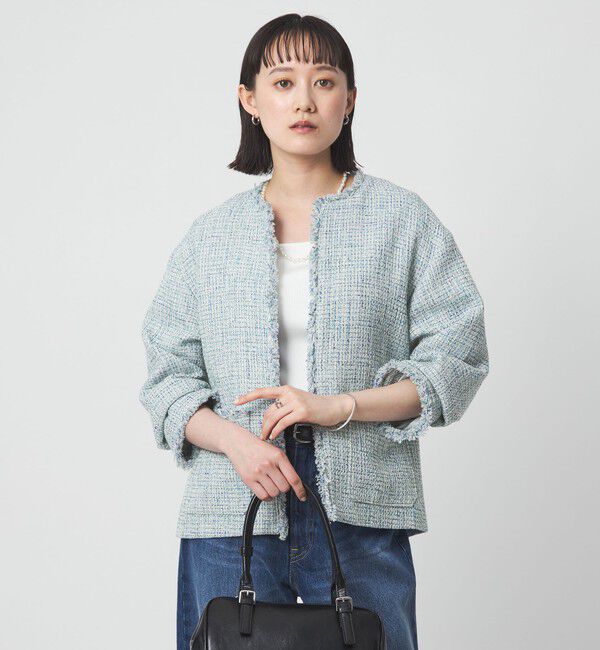 UNITED ARROWS green label relaxing「［size SHORTあり］ミックス ツイードライク ポケット ノーカラー ジャケット」|ノーカラージャケット|