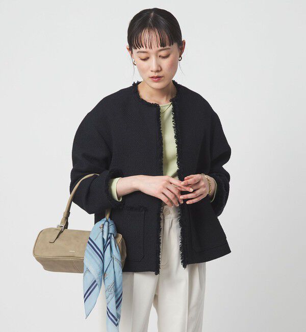 UNITED ARROWS green label relaxing「［size SHORTあり］ミックス ツイードライク ポケット ノーカラー ジャケット」|ノーカラージャケット|