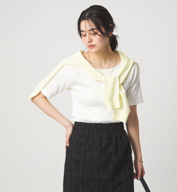 UNITED ARROWS green label relaxing「ブライトリブ ボートネック 5分袖 プルオーバー カットソー」|Tシャツ・カットソー|OFF WHITE