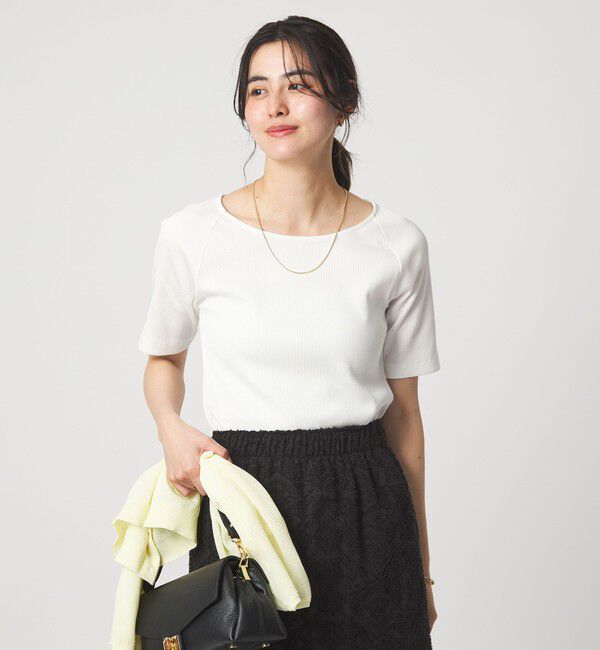 UNITED ARROWS green label relaxing「ブライトリブ ボートネック 5分袖 プルオーバー カットソー」|Tシャツ・カットソー|