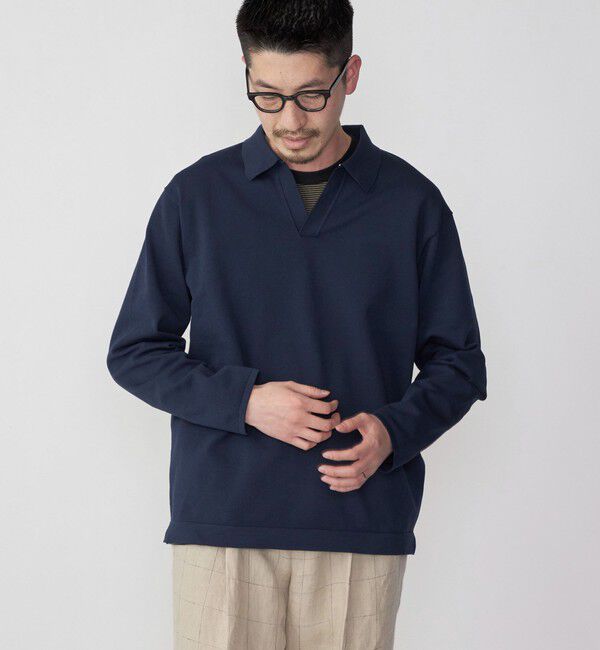 SHIPS「SHIPS:〈手洗い可能〉14ゲージ TEXBRID(R) ミラノリブ スキッパー ポロシャツ」|Tシャツ・カットソー|ネイビー