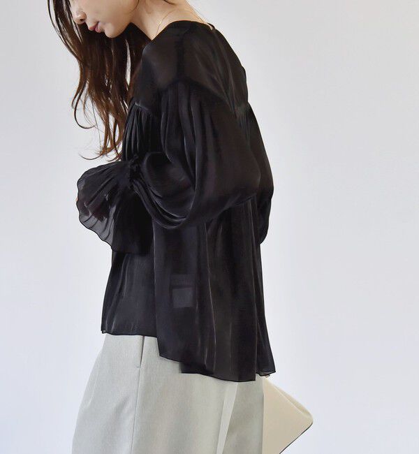 quaranciel「quaranciel:〈手洗い可能〉シアー シャイン サテン ギャザー ブラウス」|シャツ・ブラウス|