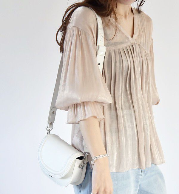 quaranciel「quaranciel:〈手洗い可能〉シアー シャイン サテン ギャザー ブラウス」|シャツ・ブラウス|