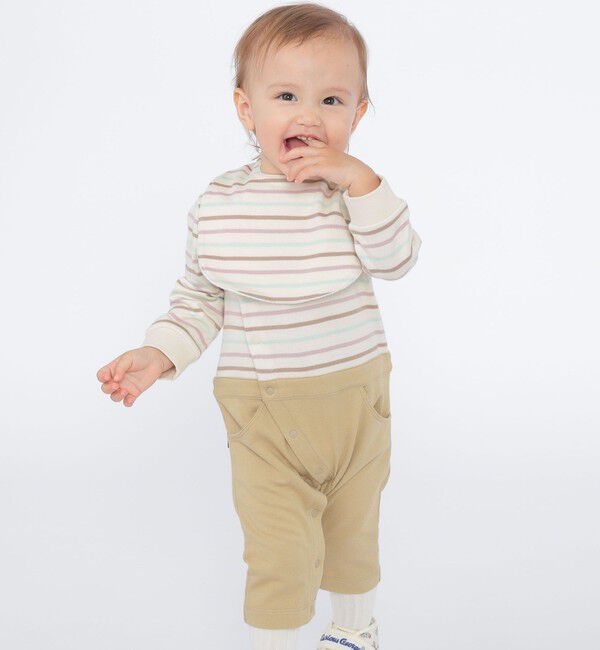 SHIPS KIDS「SHIPS KIDS:70～80cm / オーガニック コットン ボーダー ロンパース」|ロンパース|
