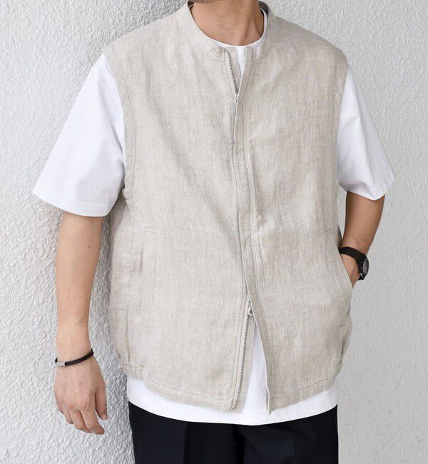 SHIPS any「SHIPS any:〈洗濯機可能〉NOVELTEX リネン ジップ ベスト(セットアップ対応)◇」|ベスト・ジレ|