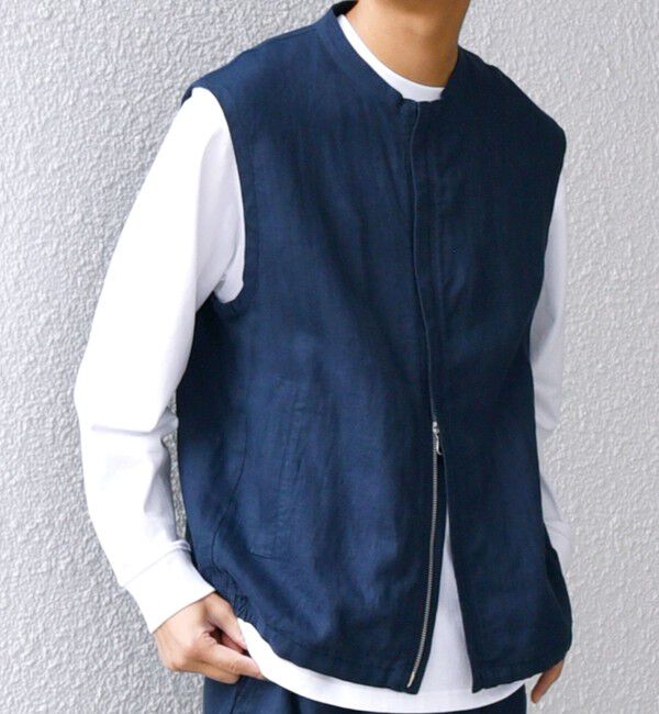 SHIPS any「SHIPS any:〈洗濯機可能〉NOVELTEX リネン ジップ ベスト(セットアップ対応)◇」|ベスト・ジレ|ネイビー