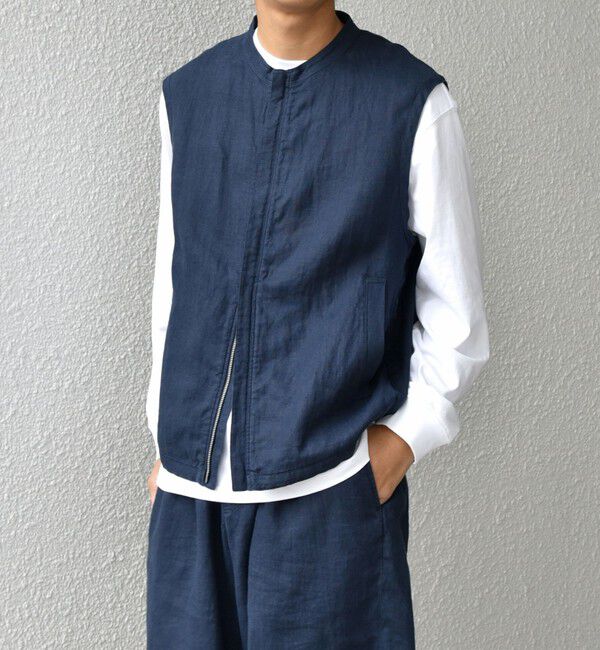 SHIPS any「SHIPS any:〈洗濯機可能〉NOVELTEX リネン ジップ ベスト(セットアップ対応)◇」|ベスト・ジレ|