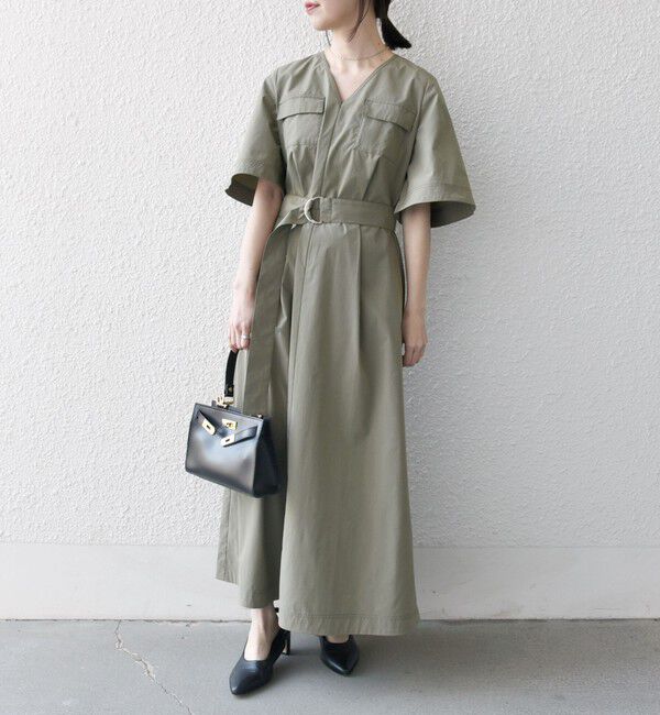 SHIPS any「SHIPS any:〈洗濯機可能〉タイプライター Vネック ポケット ロング ワンピース」|ワンピース|