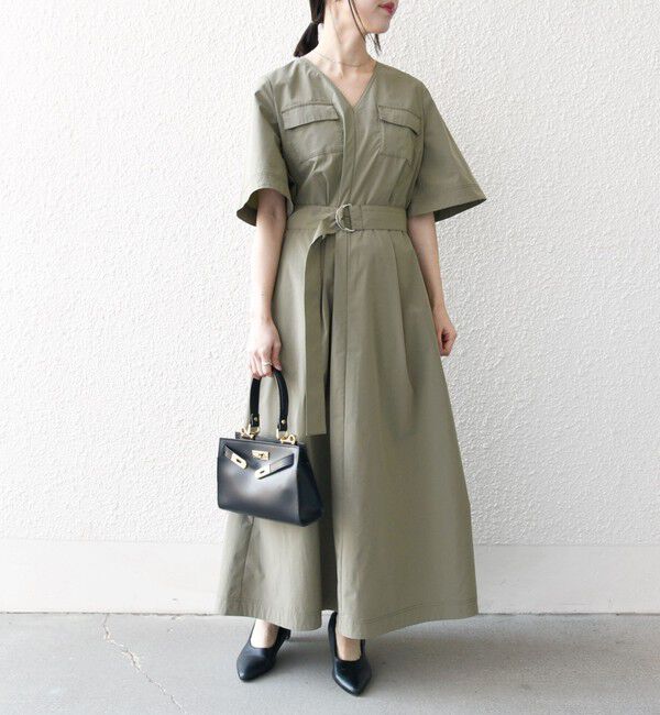 SHIPS any「SHIPS any:〈洗濯機可能〉タイプライター Vネック ポケット ロング ワンピース」|ワンピース|