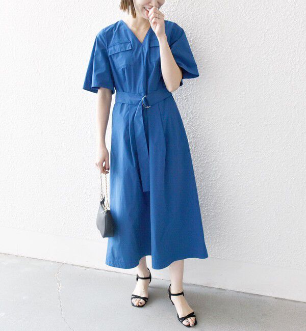 SHIPS any「SHIPS any:〈洗濯機可能〉タイプライター Vネック ポケット ロング ワンピース」|ワンピース|