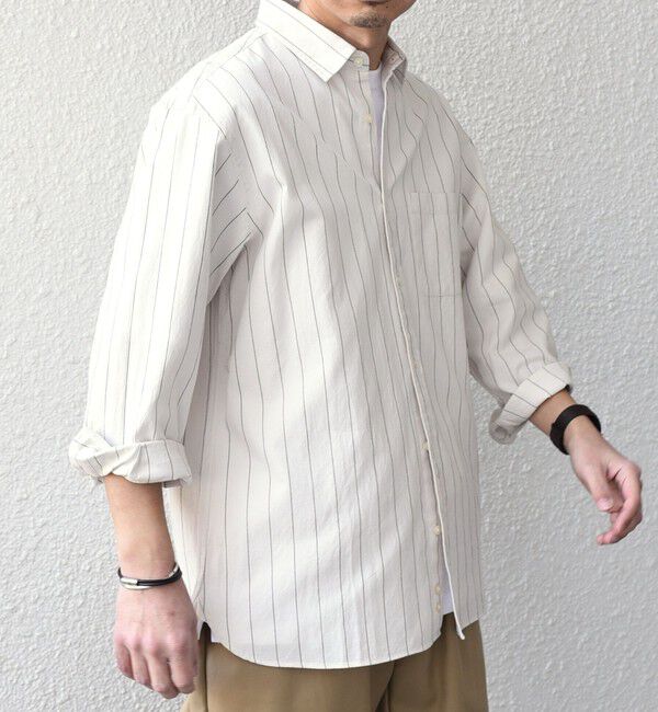 SHIPS any「SHIPS any:〈洗濯機可能〉コットン/リネン ストライプ ７分袖 レギュラー シャツ◇」|シャツ・ブラウス|