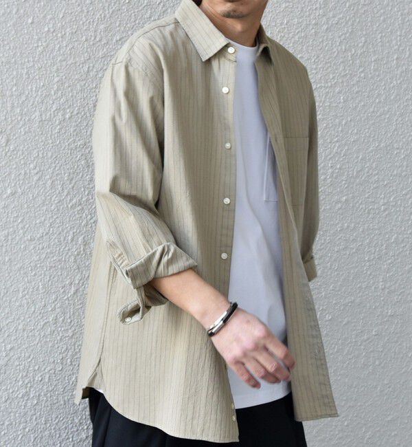 SHIPS any「SHIPS any:〈洗濯機可能〉コットン/リネン ストライプ ７分袖 レギュラー シャツ◇」|シャツ・ブラウス|ベージュ