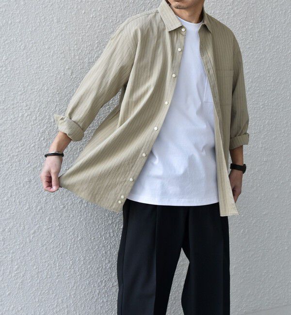 SHIPS any「SHIPS any:〈洗濯機可能〉コットン/リネン ストライプ ７分袖 レギュラー シャツ◇」|シャツ・ブラウス|