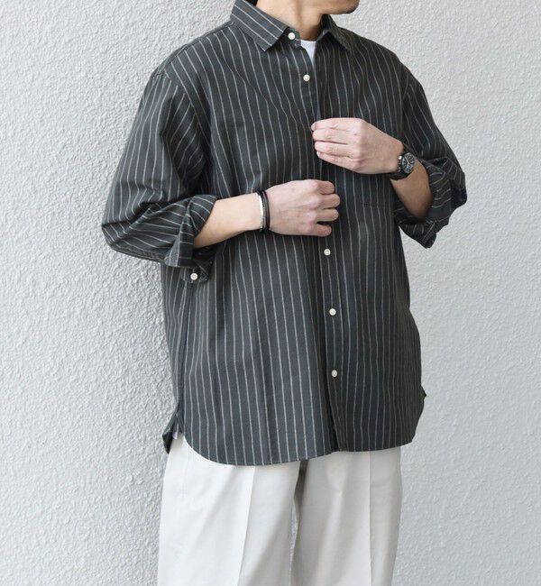 SHIPS any「SHIPS any:〈洗濯機可能〉コットン/リネン ストライプ ７分袖 レギュラー シャツ◇」|シャツ・ブラウス|