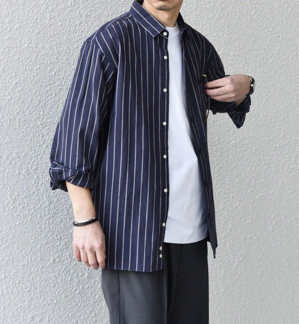 SHIPS any「SHIPS any:〈洗濯機可能〉コットン/リネン ストライプ ７分袖 レギュラー シャツ◇」|シャツ・ブラウス|