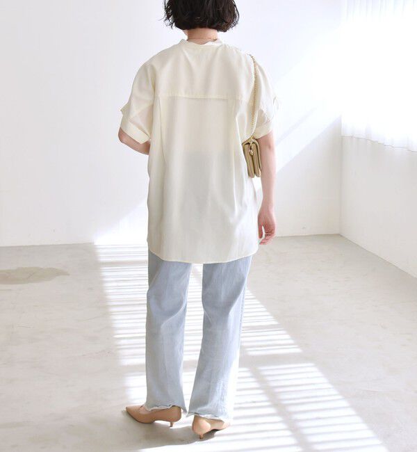 quaranciel「quaranciel:〈手洗い可能〉バンドカラー ハーフスリーブ ポケット ワーク シャツ」|シャツ・ブラウス|