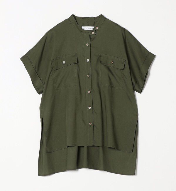 quaranciel「quaranciel:〈手洗い可能〉バンドカラー ハーフスリーブ ポケット ワーク シャツ」|シャツ・ブラウス|