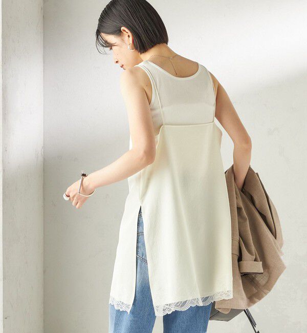 SHIPS for women「〈洗濯機可能〉ダル サテン レース スリット キャミソール」|キャミソール|