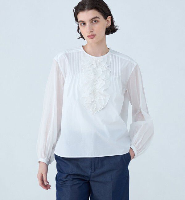 TOMORROWLAND collection「ホワイトコンビネーション ラッフルブラウス」|シャツ・ブラウス|