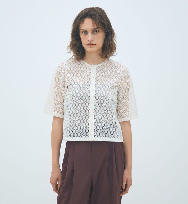 MACPHEE「フロッキーレース ハーフスリーブブラウス」|シャツ・ブラウス|