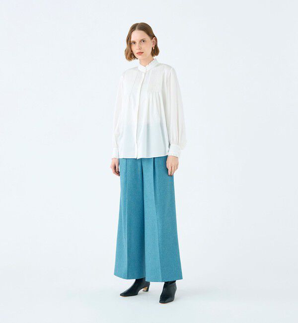 Ballsey「コットンシルクサテン ピンタックフリルブラウス」|シャツ・ブラウス|