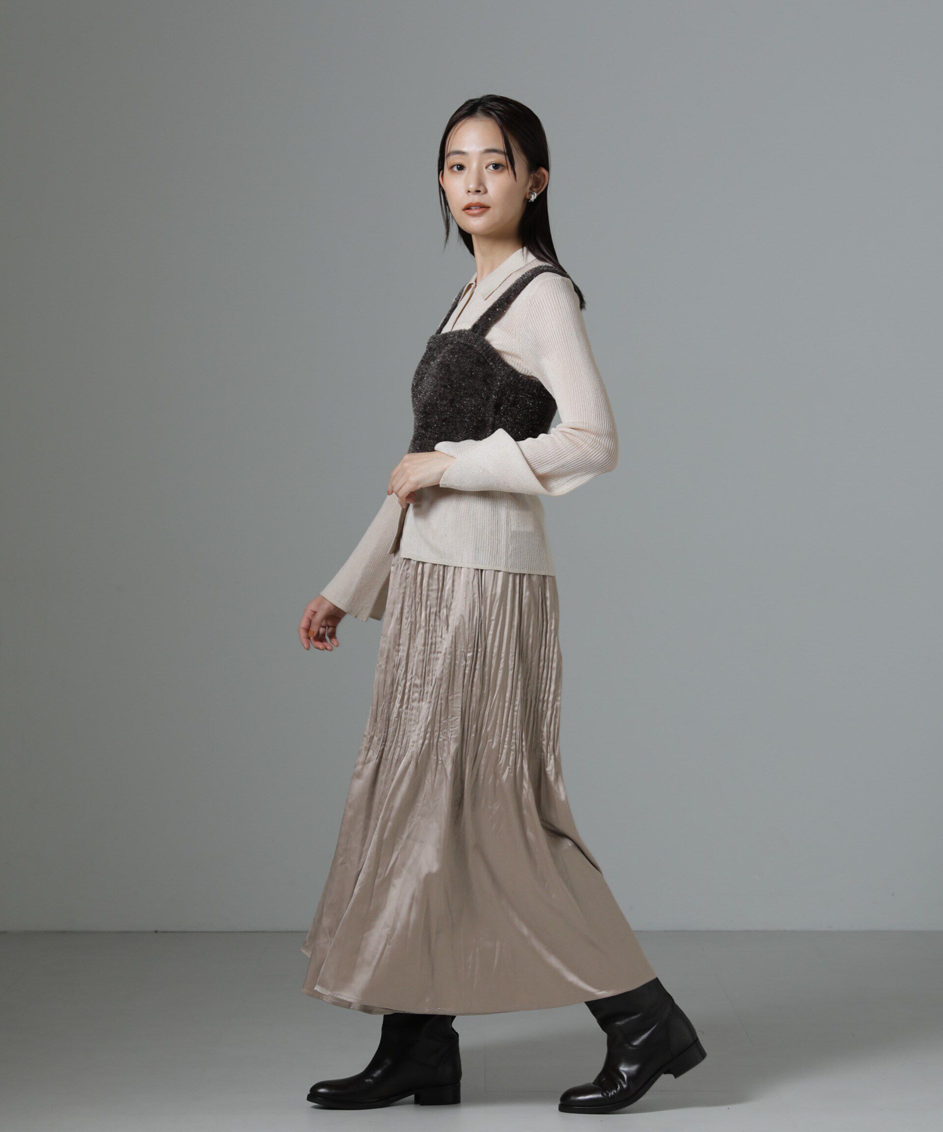 nano･universe「消しプリーツサテンワイドパンツ」|チノ|