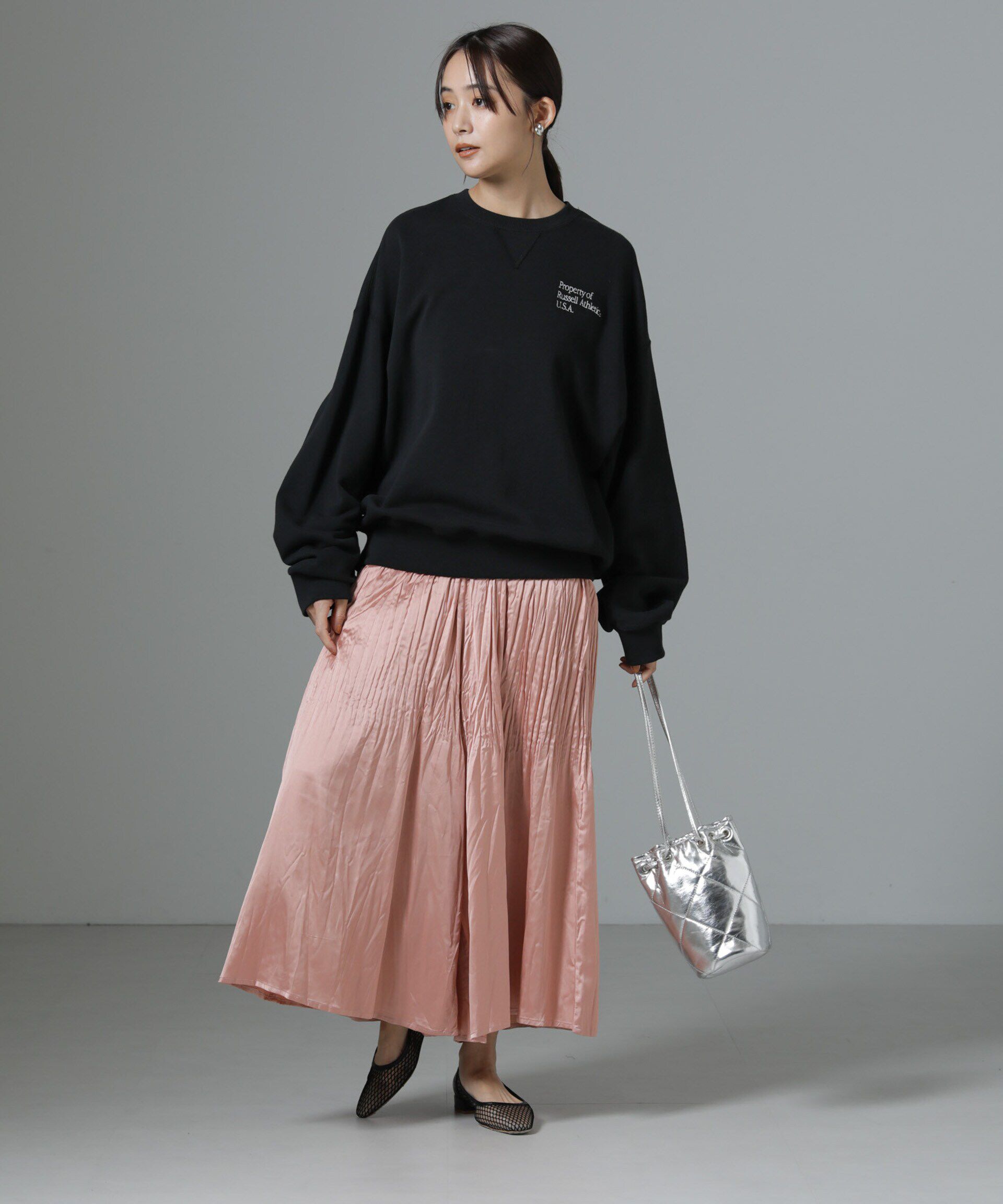 nano･universe「消しプリーツサテンワイドパンツ」|チノ|