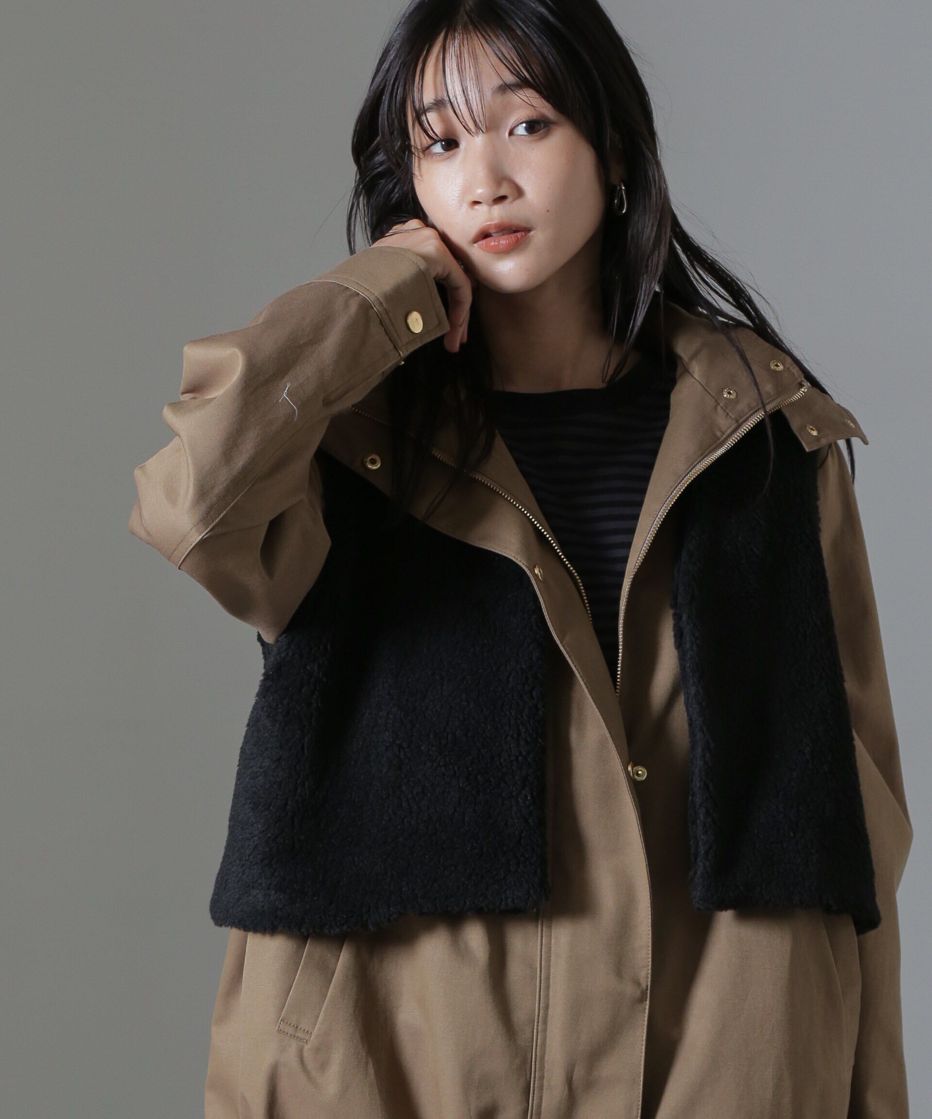 nano･universe「ライトボアクロップドジレ」|テーラードジャケット|ブラック