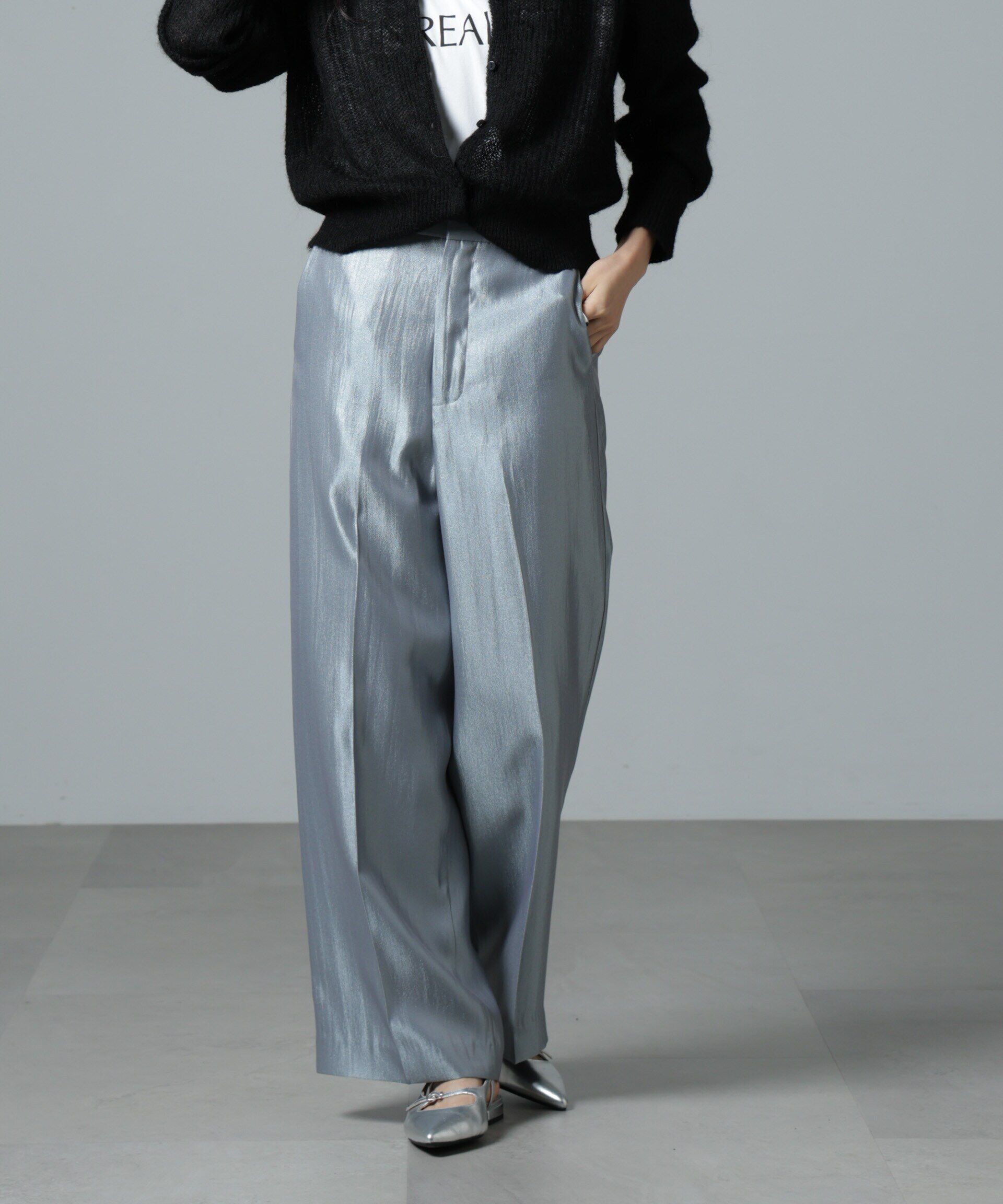 nano･universe「シャイニーサテンイージーパンツ」|チノ|