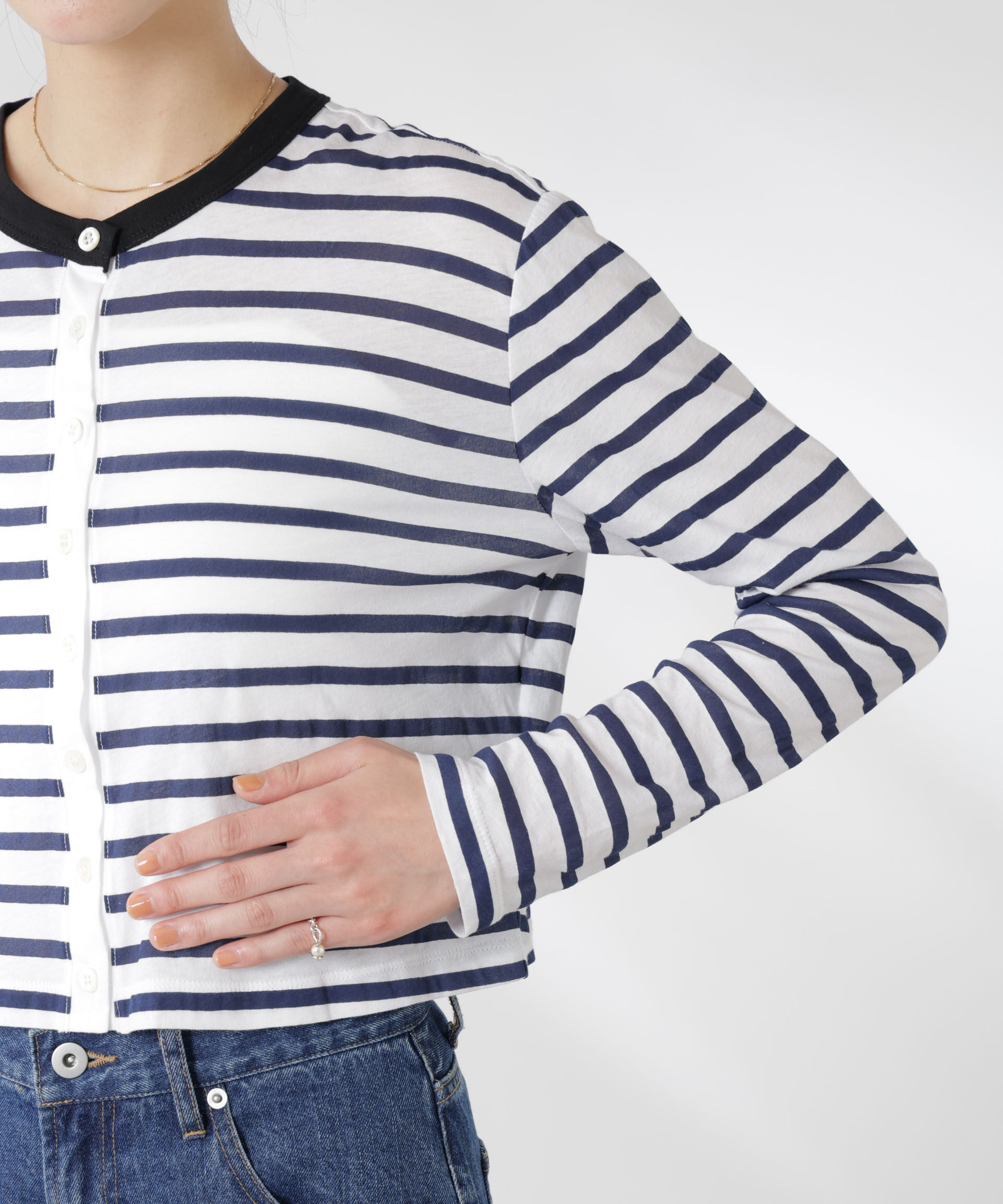 nano･universe「ボーダーシアーコットンカーディガン」|Tシャツ・カットソー|