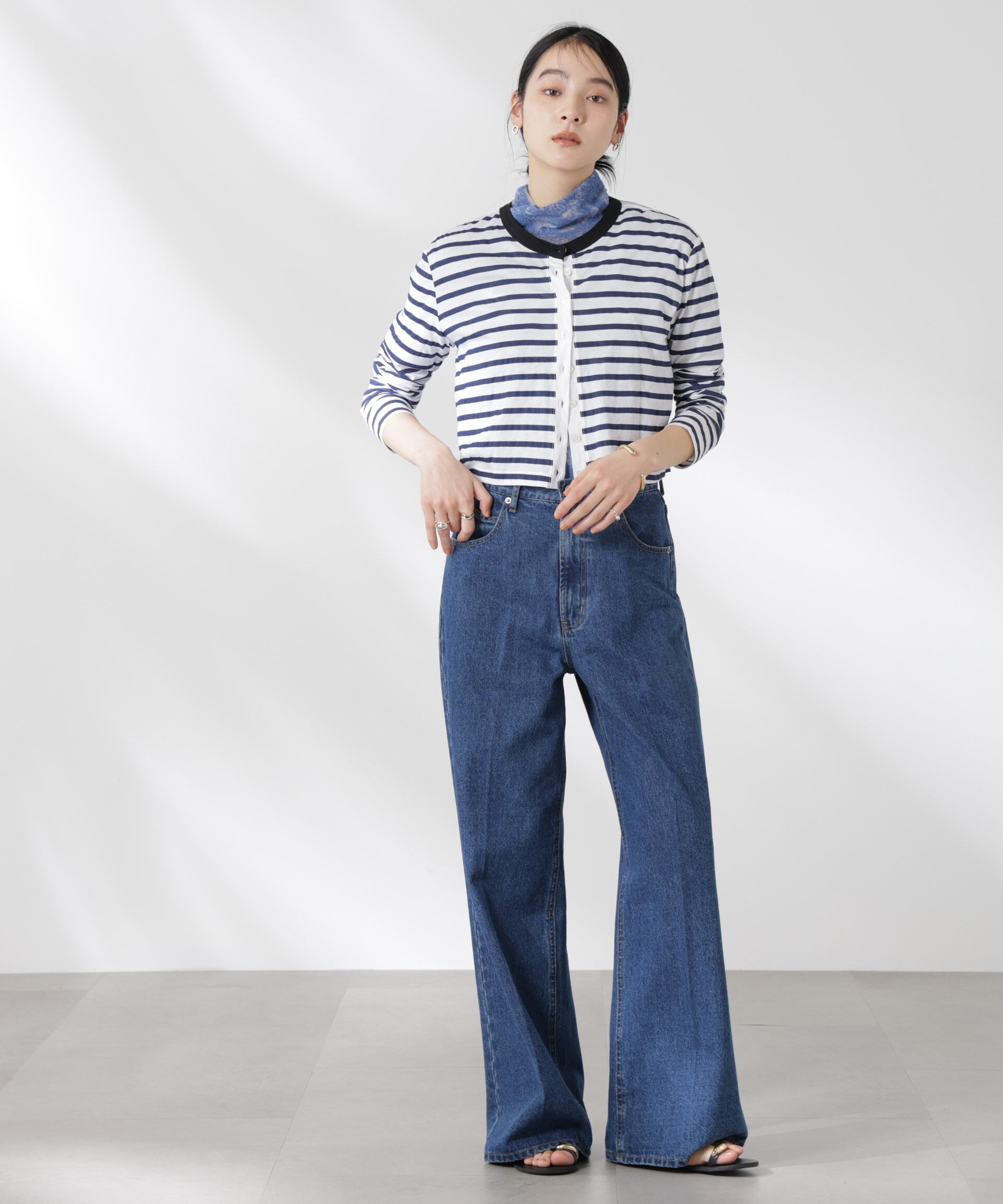 nano･universe「ボーダーシアーコットンカーディガン」|Tシャツ・カットソー|