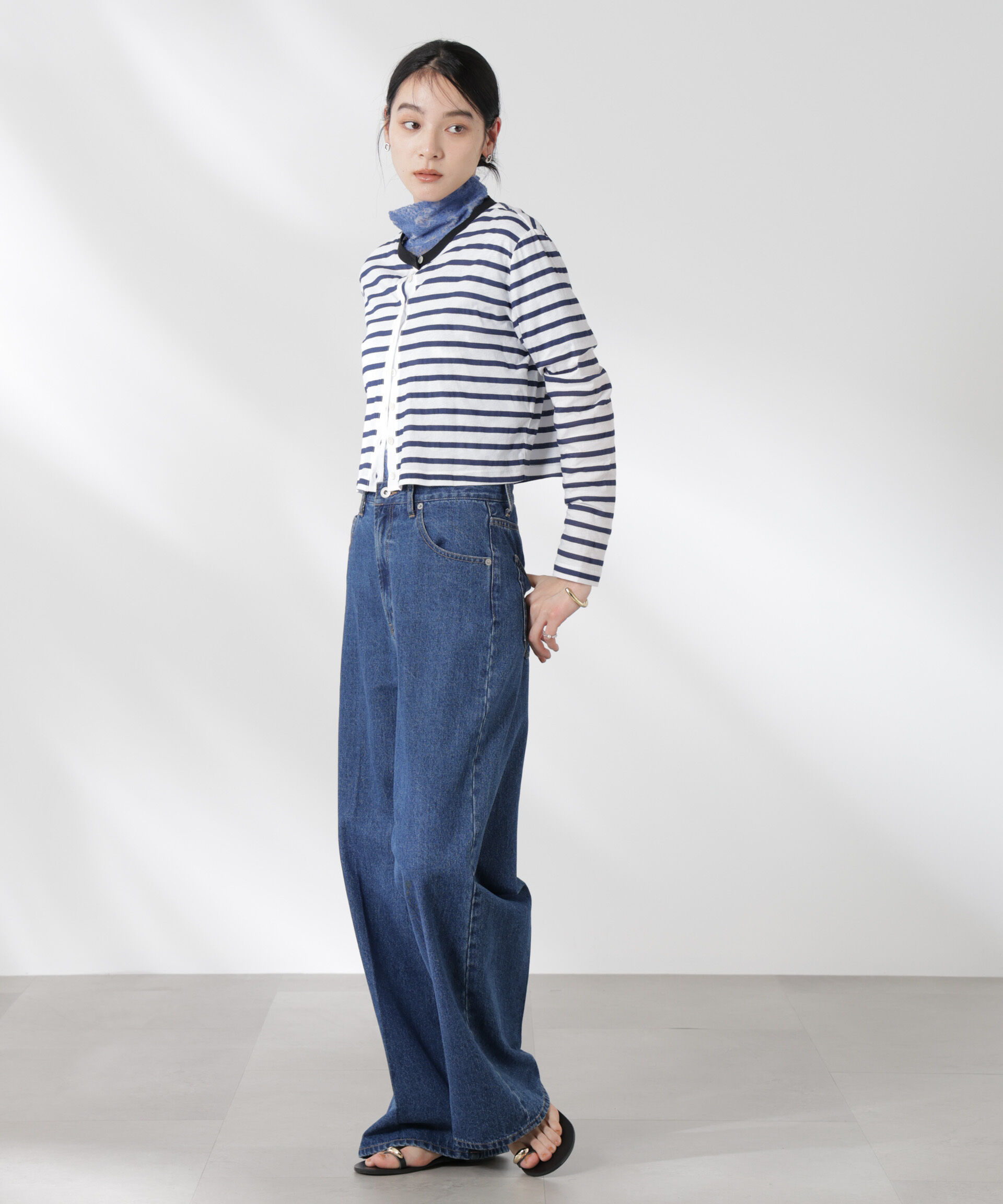 nano･universe「ボーダーシアーコットンカーディガン」|Tシャツ・カットソー|