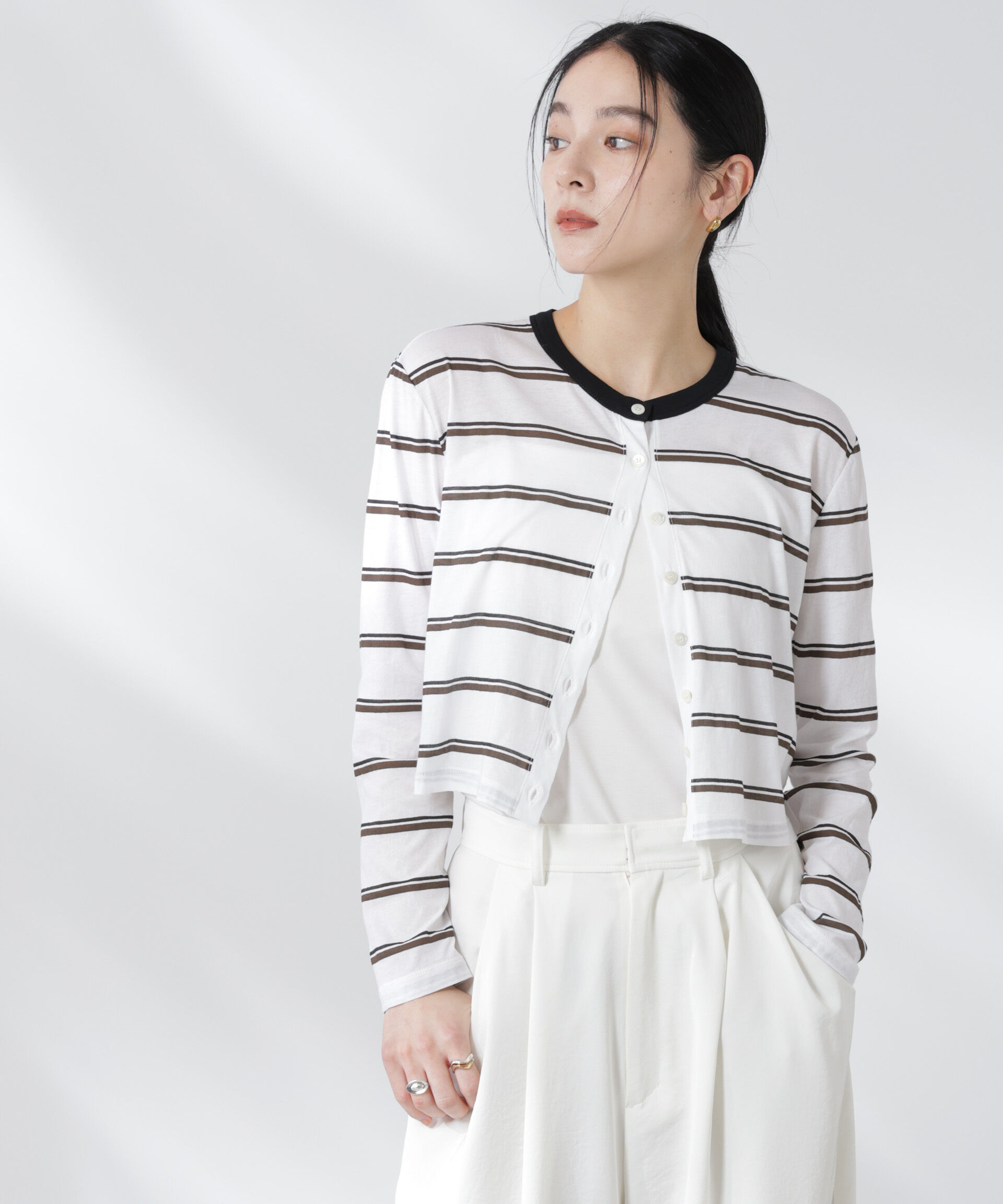 nano･universe「ボーダーシアーコットンカーディガン」|Tシャツ・カットソー|