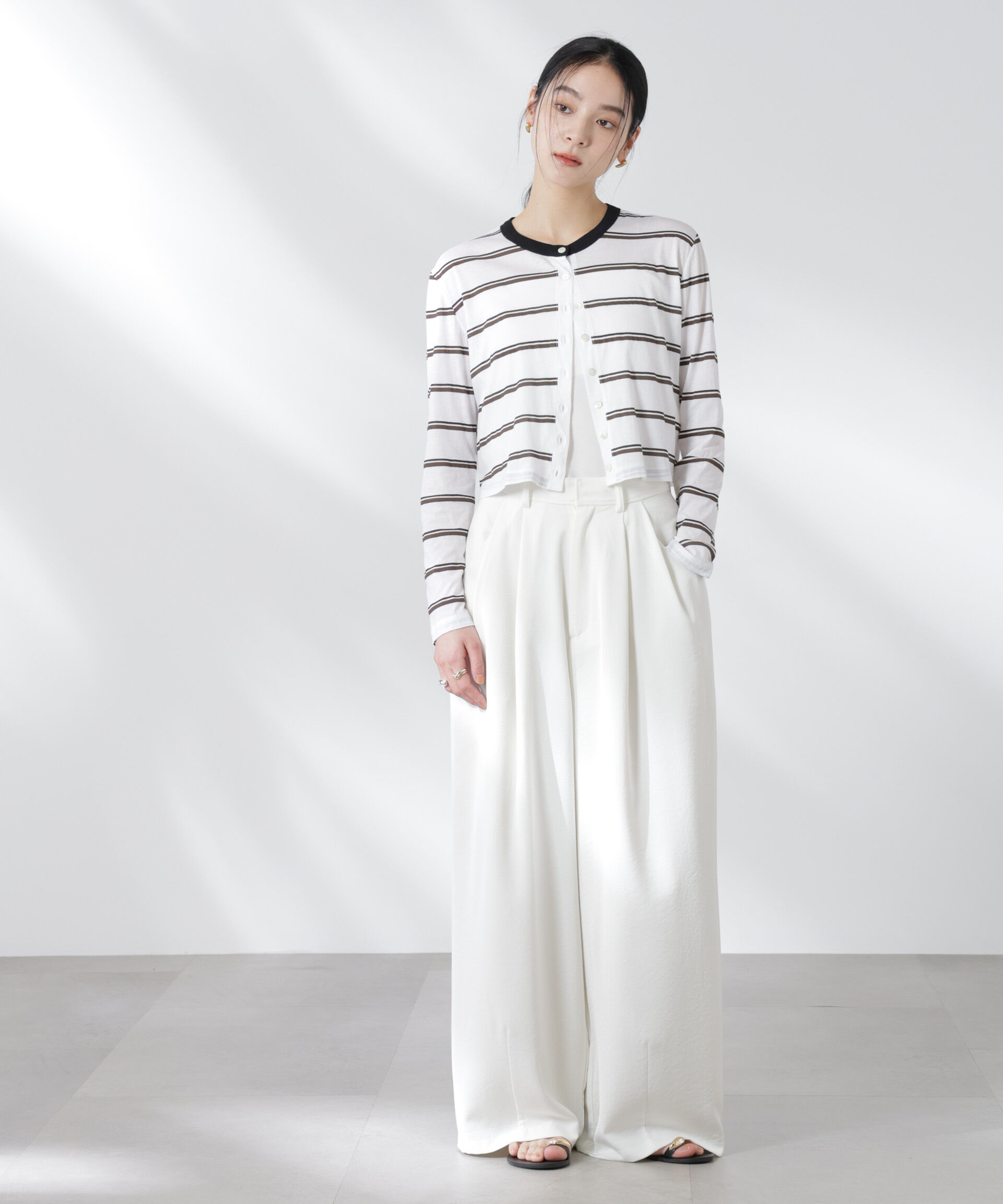 nano･universe「ボーダーシアーコットンカーディガン」|Tシャツ・カットソー|