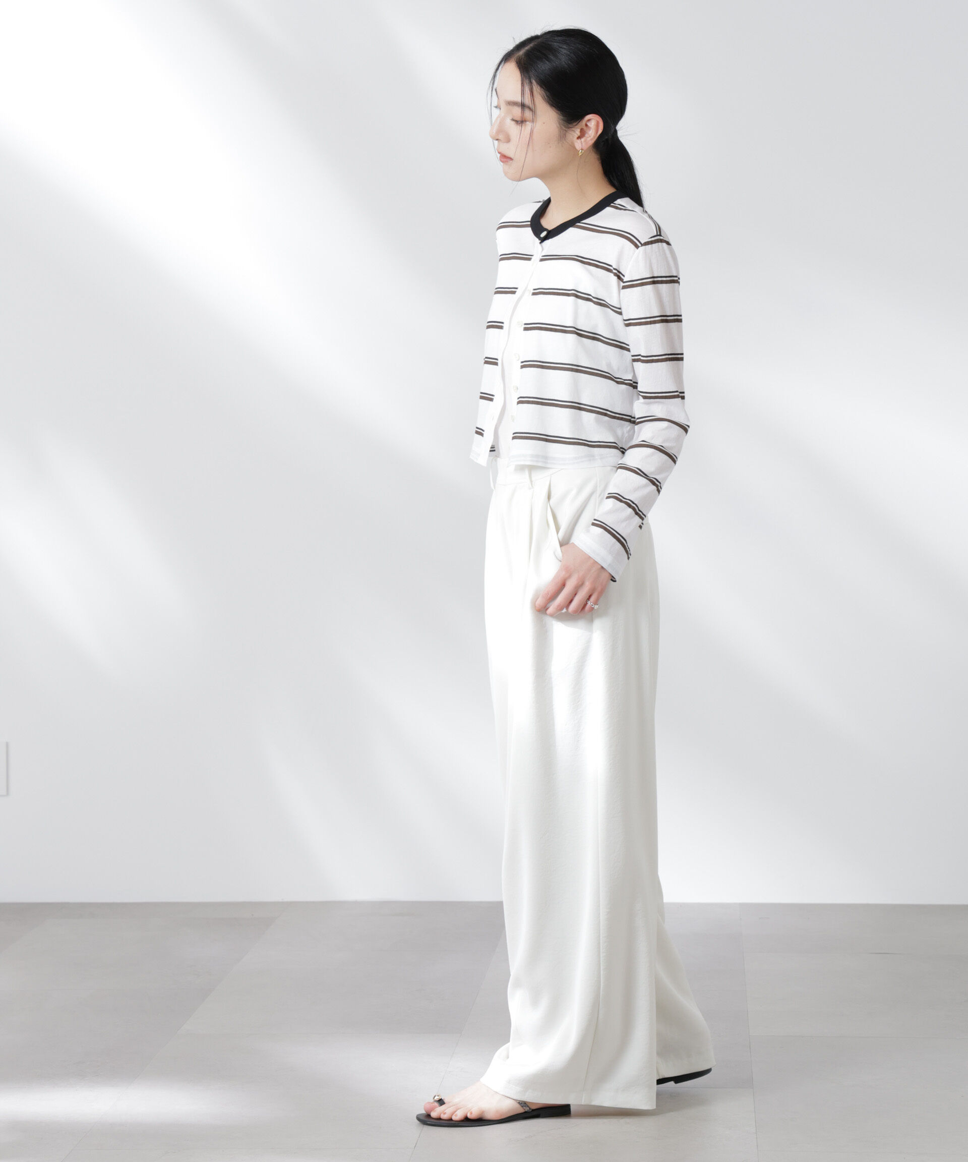 nano･universe「ボーダーシアーコットンカーディガン」|Tシャツ・カットソー|