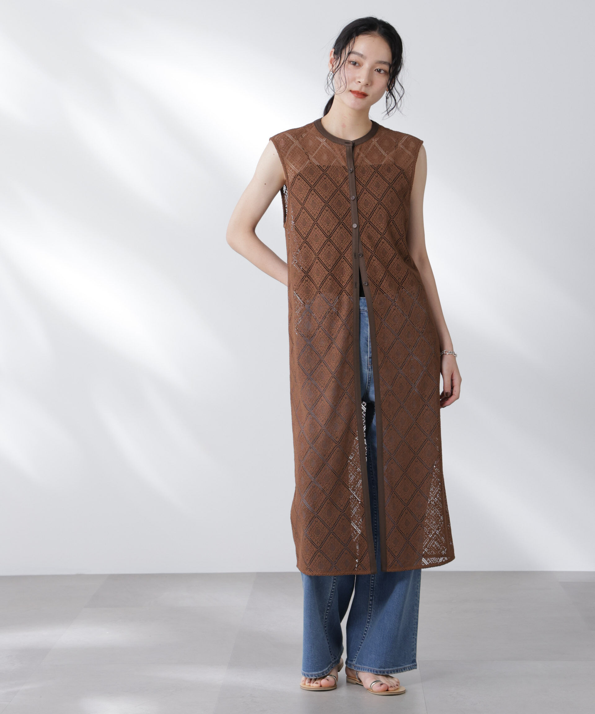 nano･universe「レースロングジレ&times;キャミワンピースセット」|ワンピース|