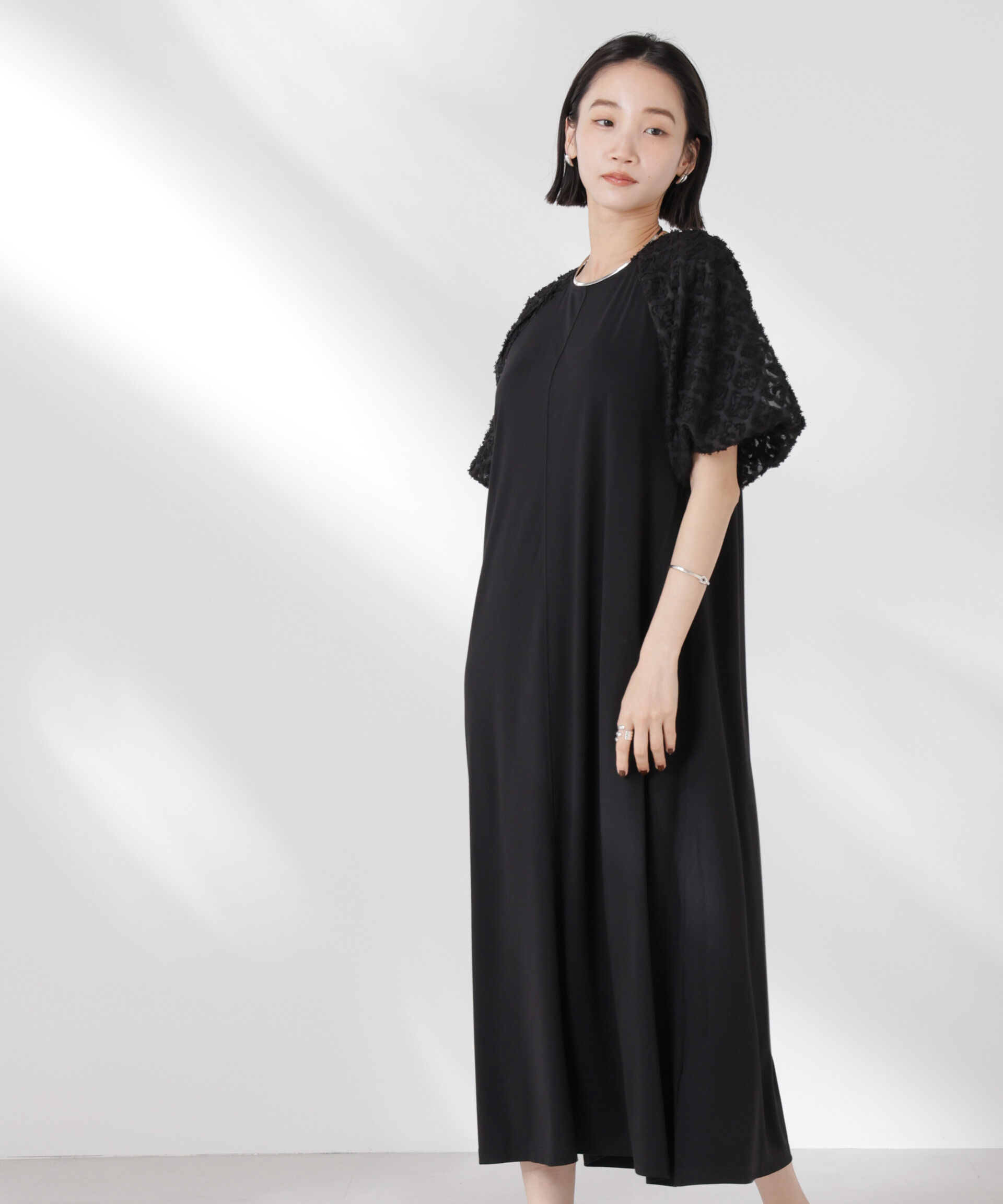 nano･universe「バルーンスリーブコンビカットワンピース」|ワンピース|