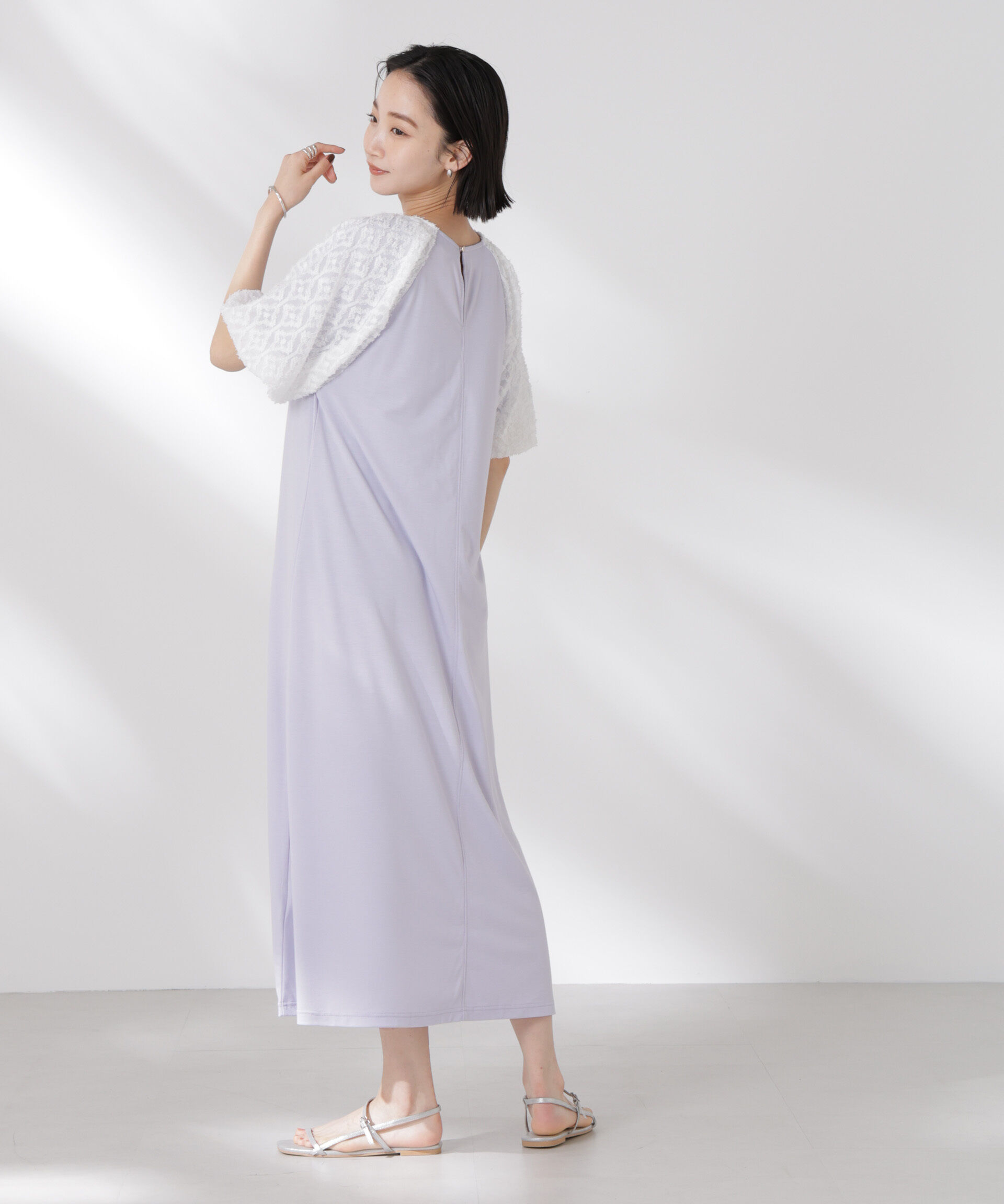 nano･universe「バルーンスリーブコンビカットワンピース」|ワンピース|