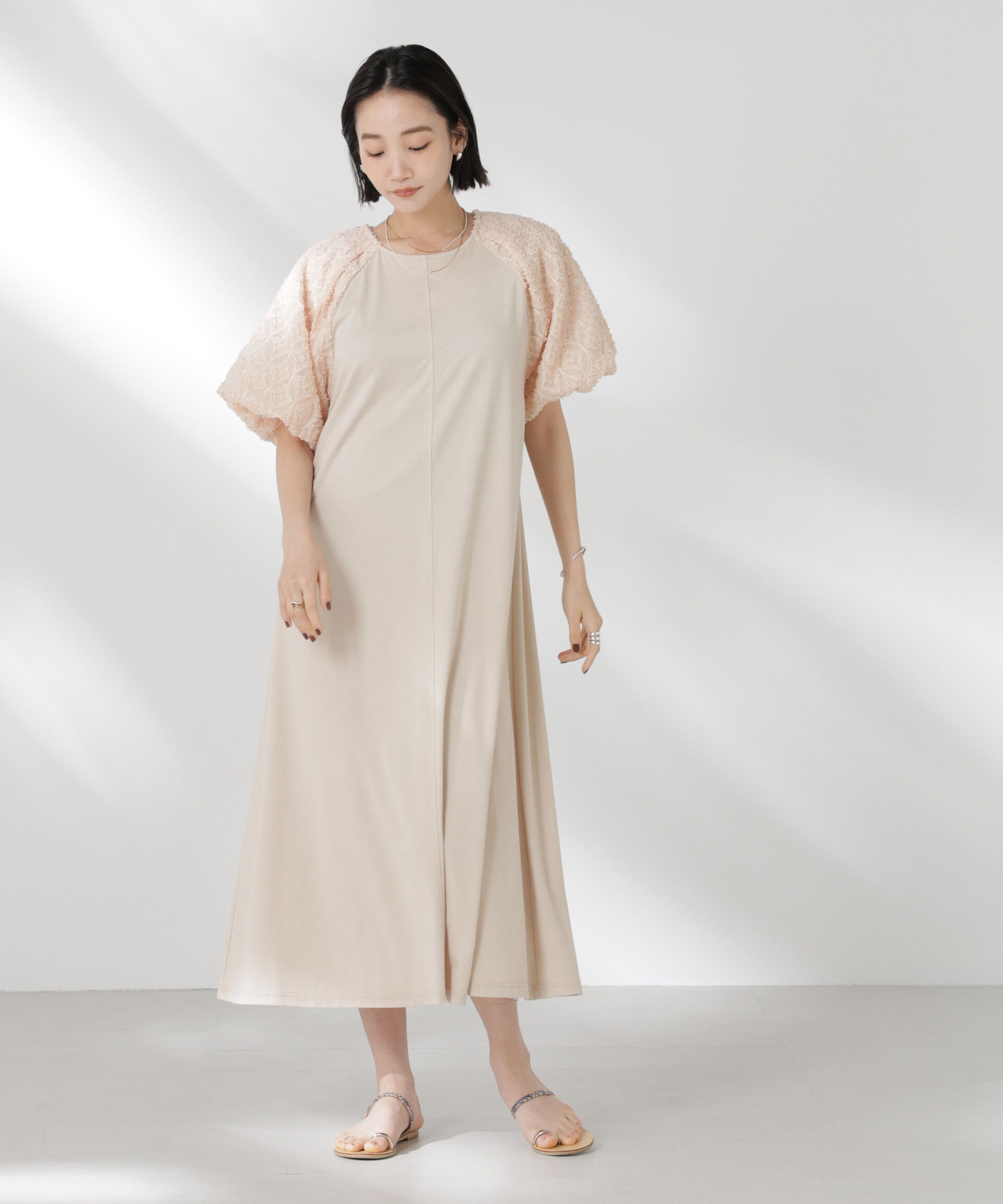 nano･universe「バルーンスリーブコンビカットワンピース」|ワンピース|