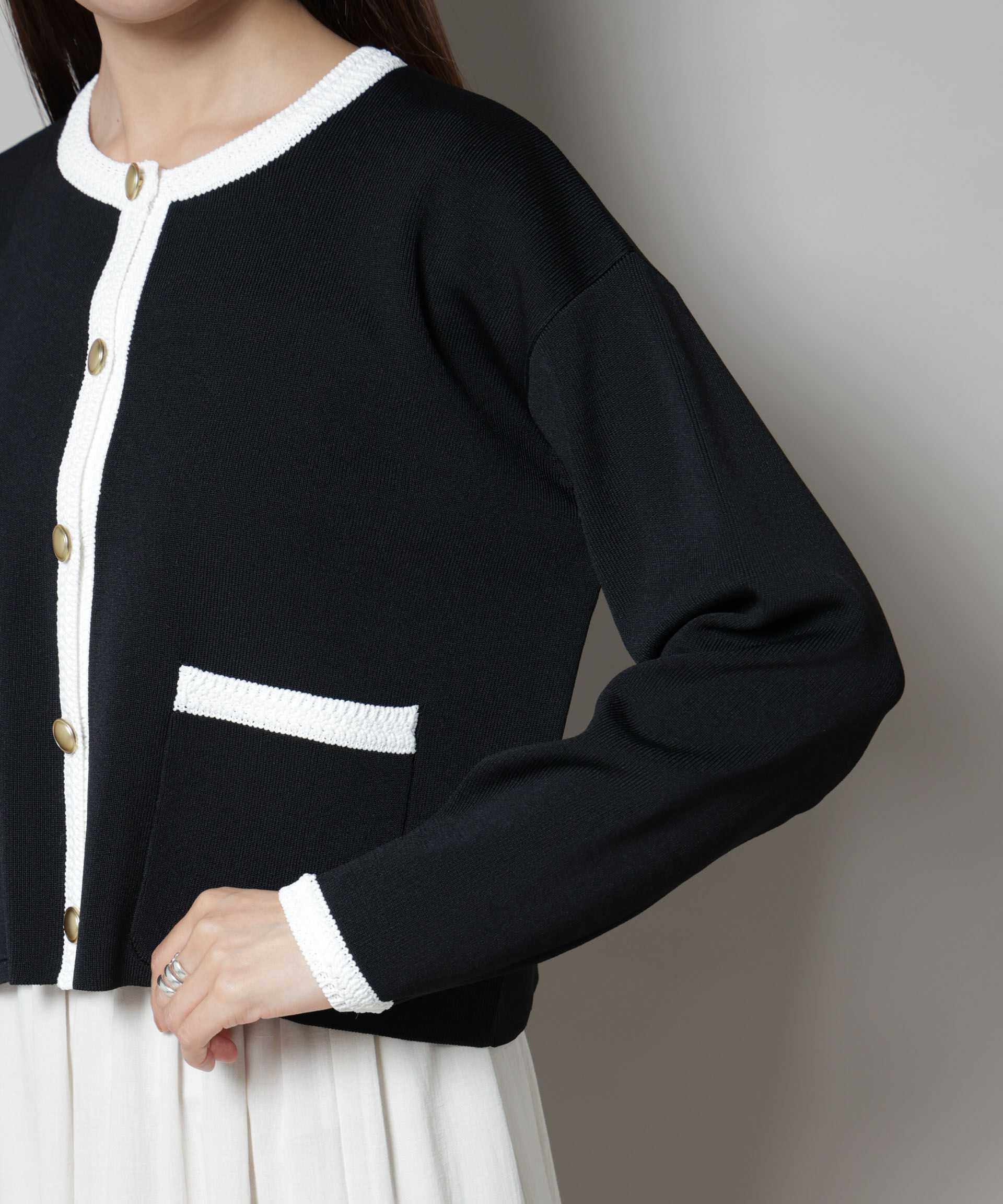 nano･universe「洗濯機洗可配色ジャケットカーディガン」|ニット・セーター|