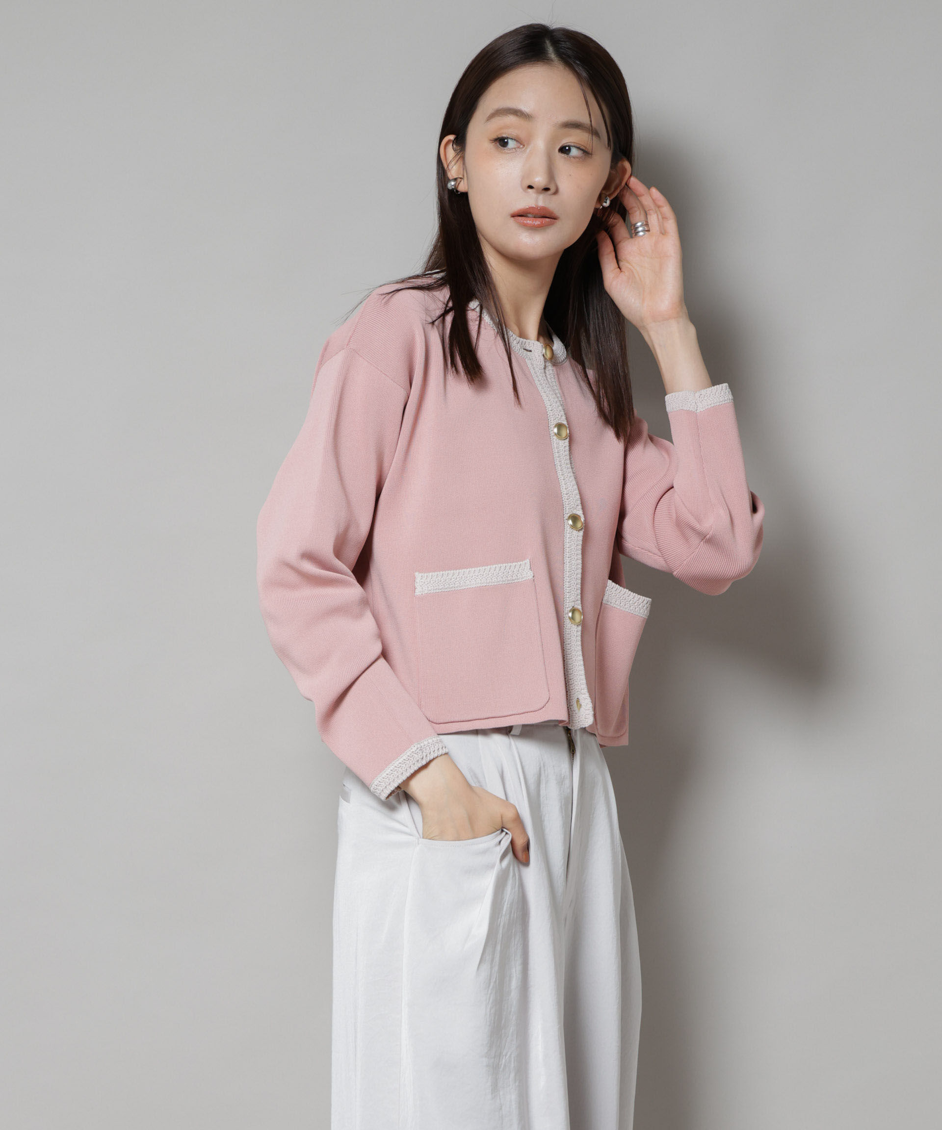 nano･universe「洗濯機洗可配色ジャケットカーディガン」|ニット・セーター|