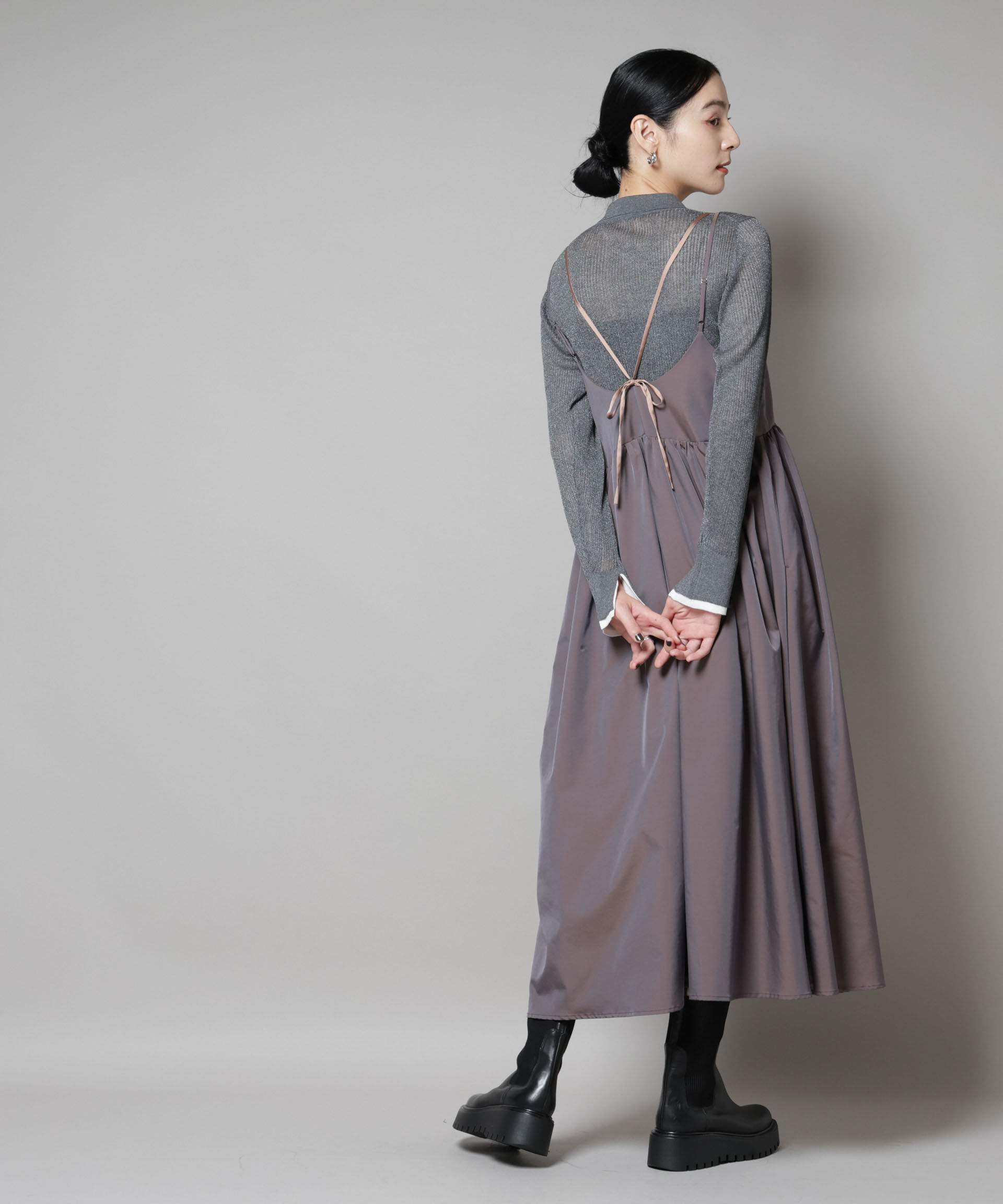 nano･universe「バイカラーシアーリブ衿付きカーディガン」|ニット・セーター|