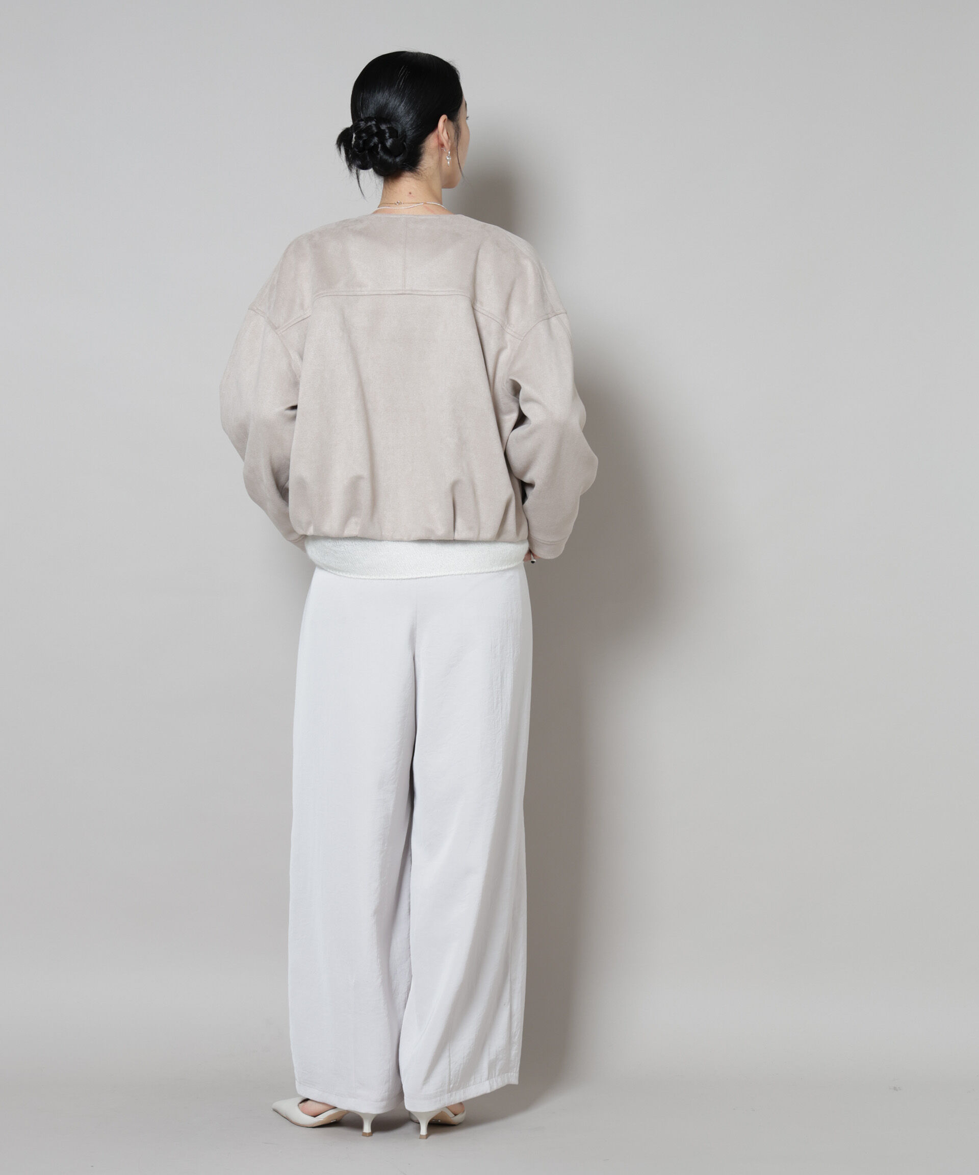 nano･universe「フェイクスエードボンディングノーカラーブルゾン」|ブルゾン・スタジャン|