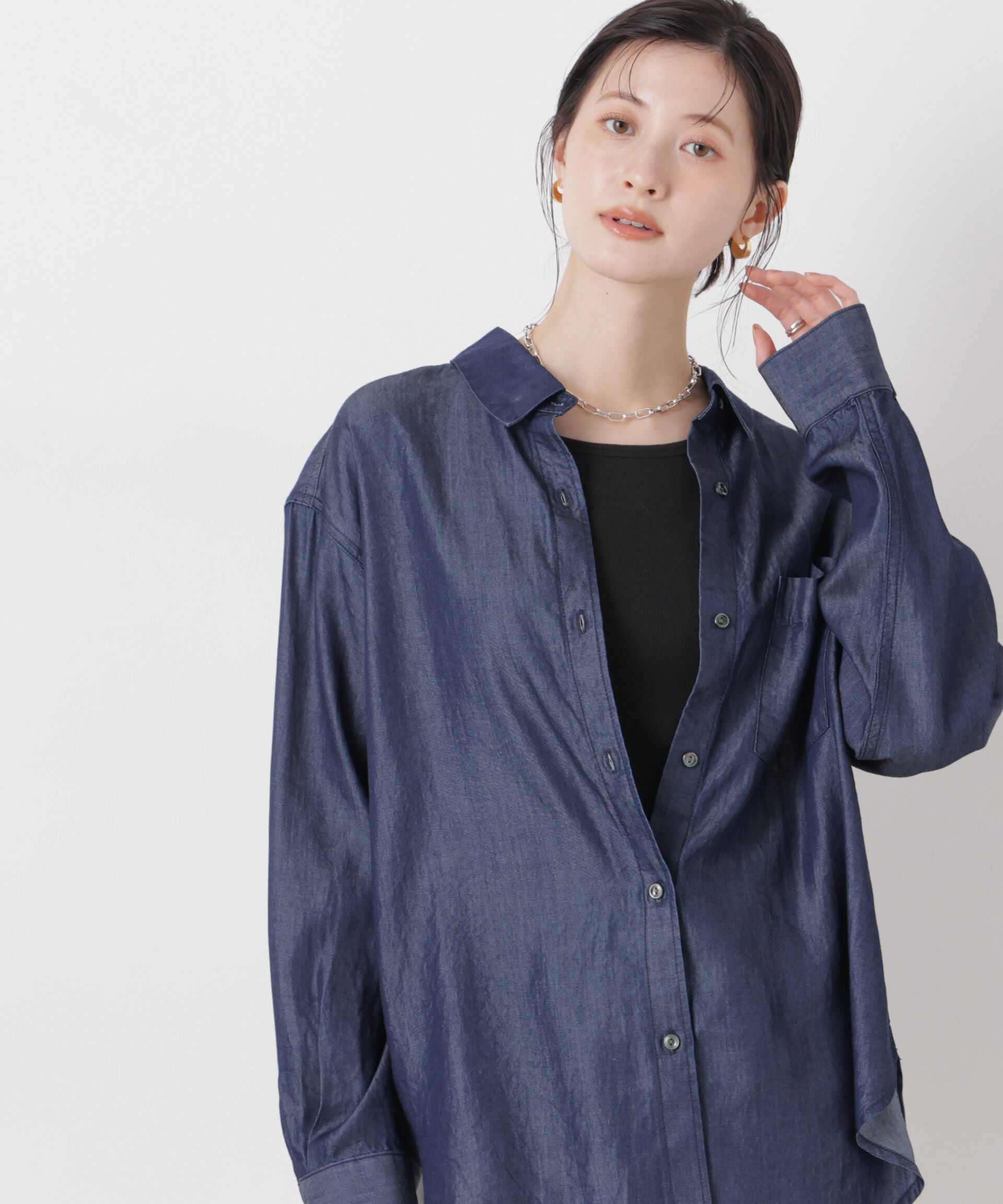 nano･universe「デニムワイドシャツ」|シャツ・ブラウス|D.ネイビー1