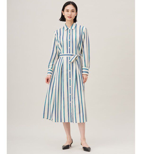 自由区「【カタログ掲載・洗える】ストライププリント ワンピース」|ワンピース|ﾌﾞﾙｰ系ｽ