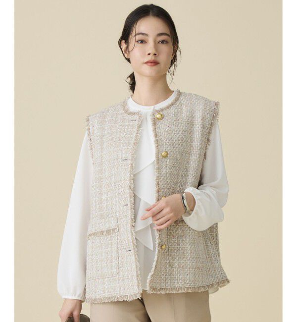 自由区「ファンシーノットツイード ジレ」|ベスト・ジレ|ベージュ