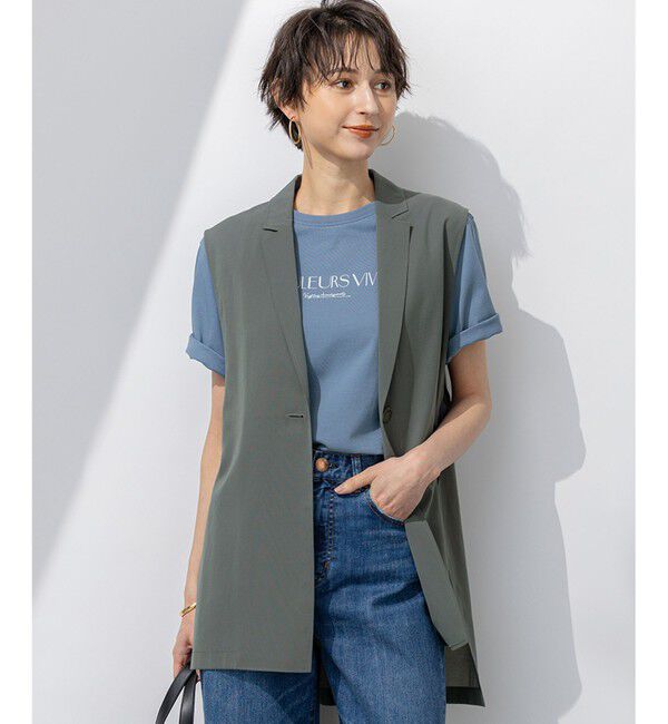 23区「【洗える】ライトシアーマットクロス ジレ」|その他|カーキ系